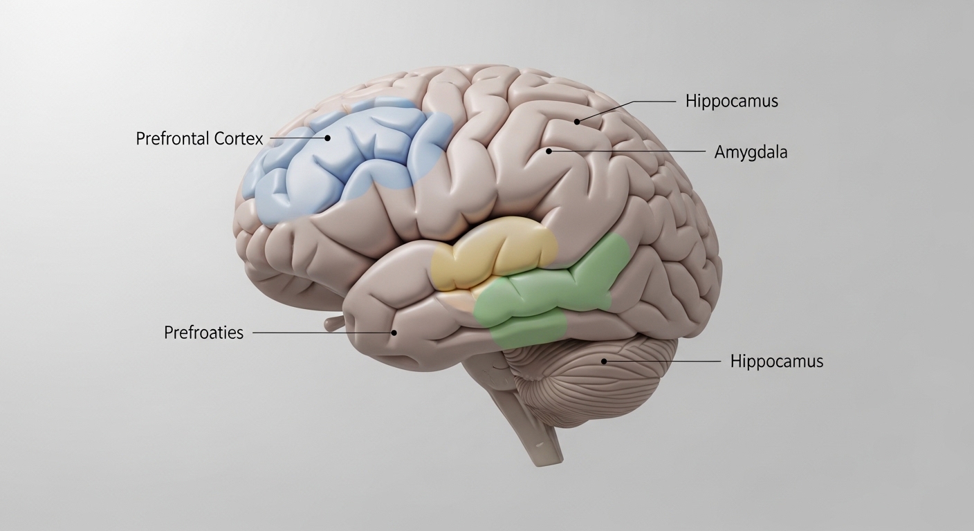 Ilustração das regiões cerebrais envolvidas na depressão