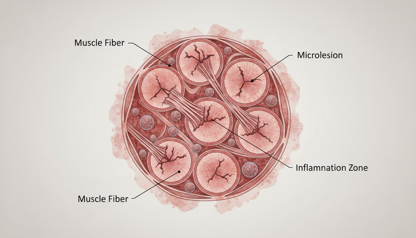 Ilustração anatômica da inflamação muscular