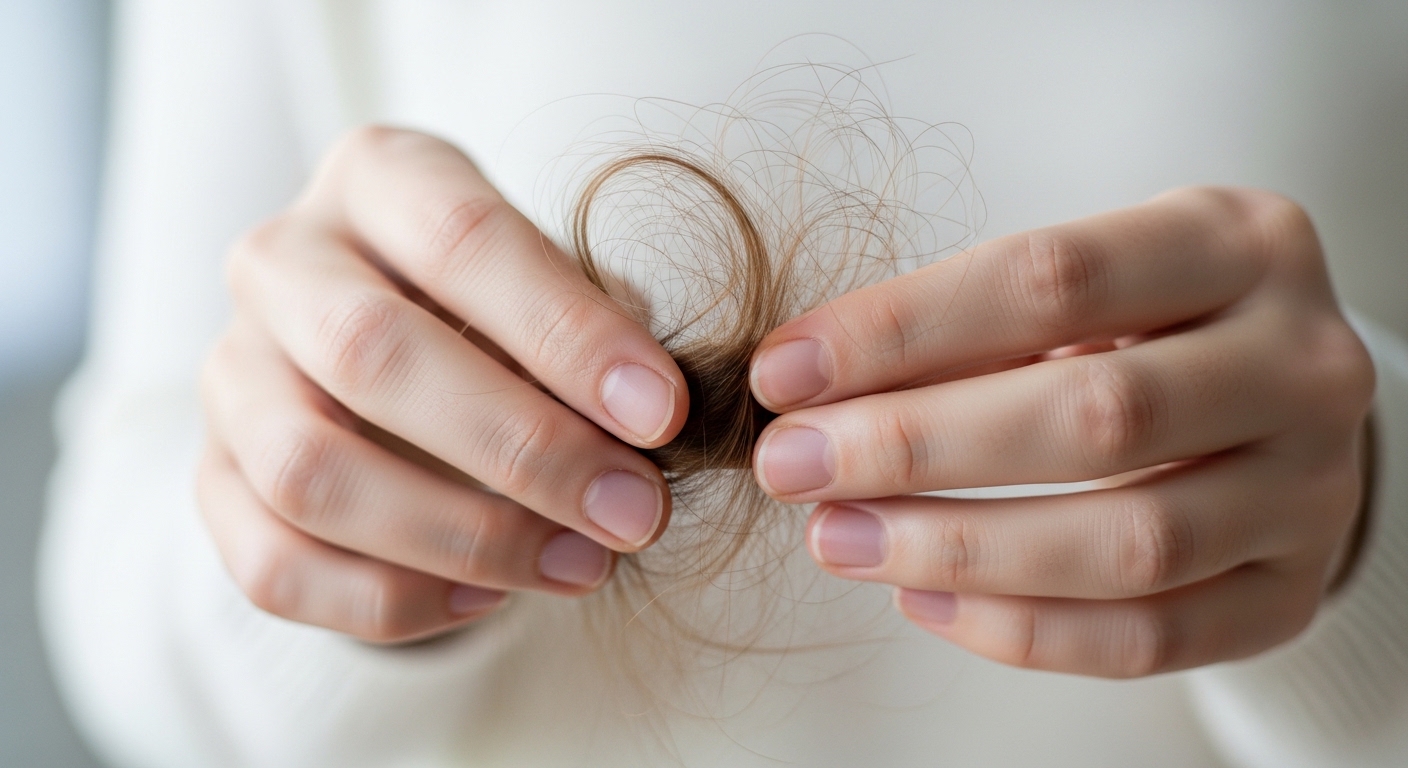 Pessoa preocupada com queda de cabelo no espelho